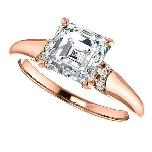 2.9Carat -8.0mm Asscher Moissanite Accented Engagement Ring - Picture 15 of 15